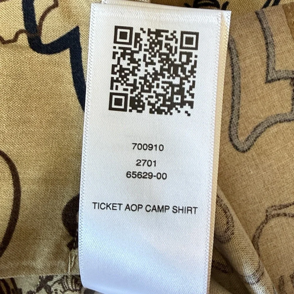 True Religion Ticket Print Camp Shirt Mens Small Beige AOP Resort Y2K NWT Street